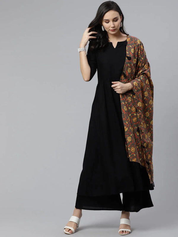 Black Solid Rayon Suit Set - Jashvi