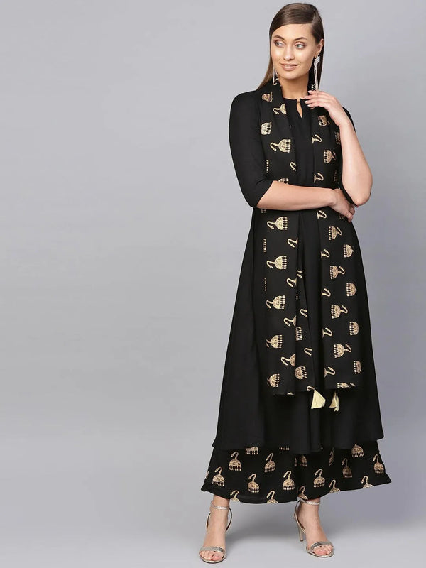 Black Solid Rayon Suit Set - Jashvi