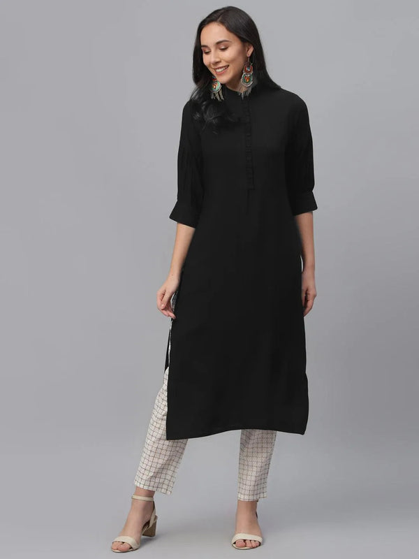 Black Solid Rayon Kurta - Jashvi