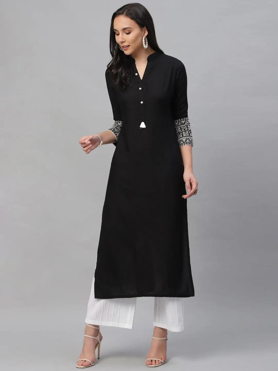 Black Solid Rayon Kurta - Jashvi