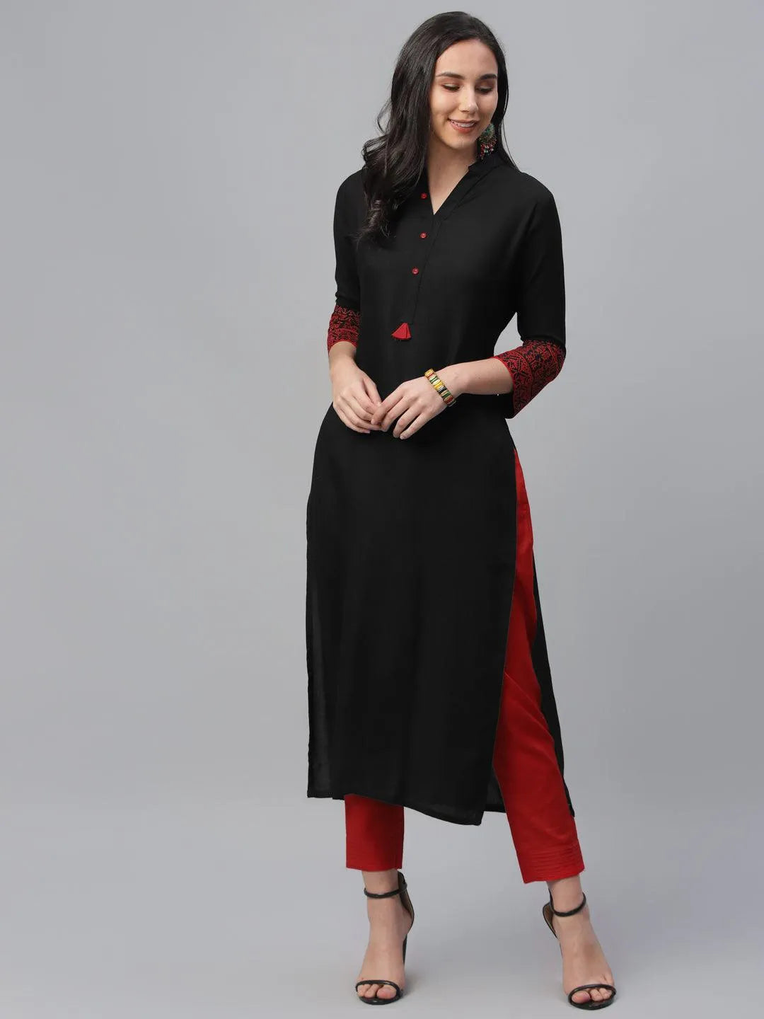 Black Solid Rayon Kurta - Jashvi