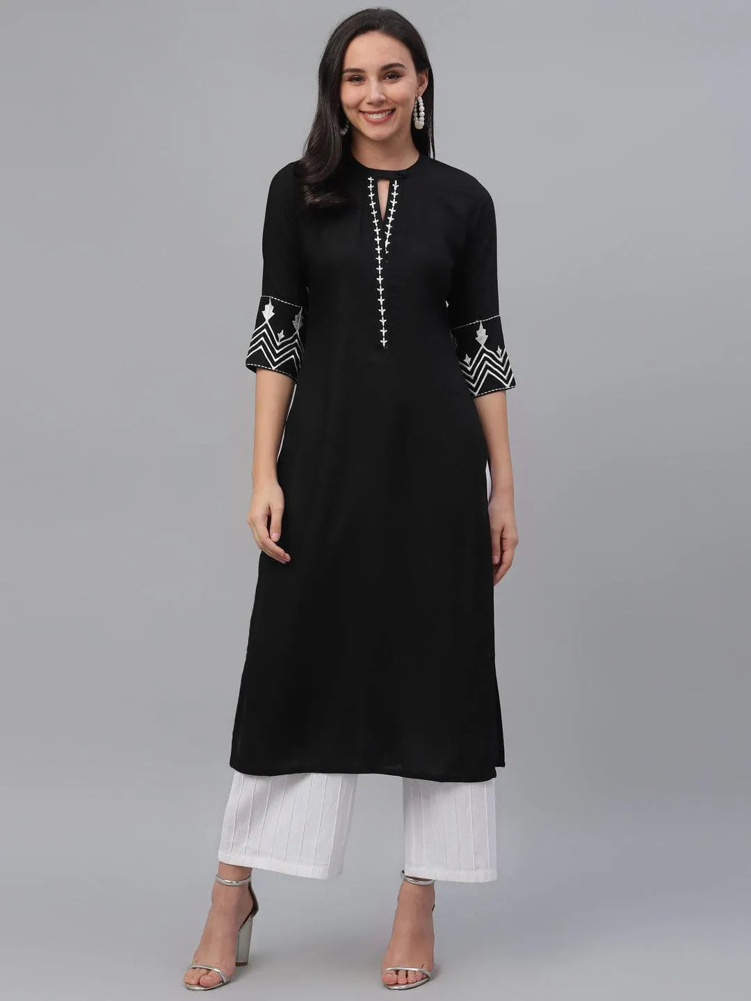 Black Solid Rayon Kurta - Jashvi