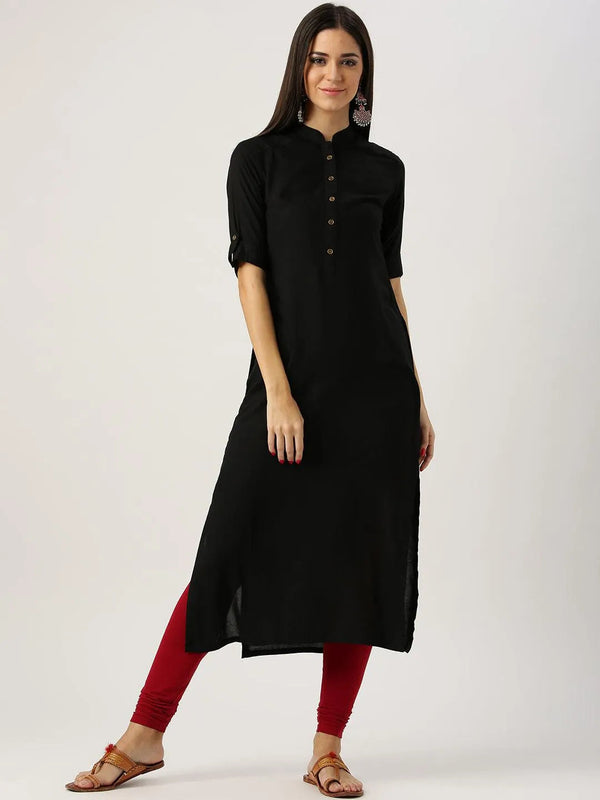 Black Solid Rayon Kurta - Jashvi