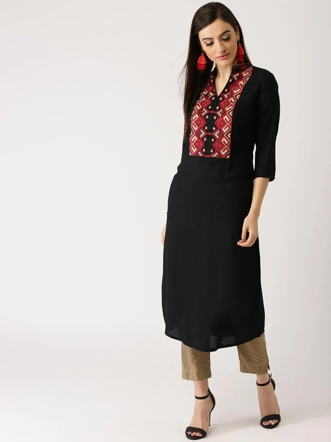 Black Solid Rayon Kurti - Jashvi