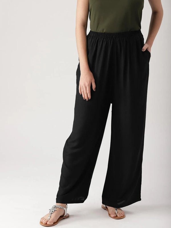 Black Solid Rayon Palazzos - Jashvi