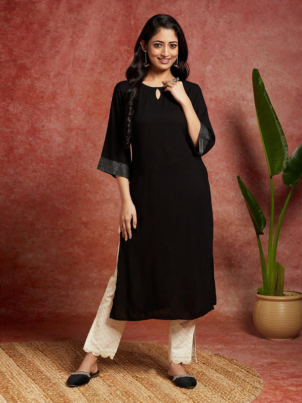 Black Solid Rayon Straight Kurta - Jashvi