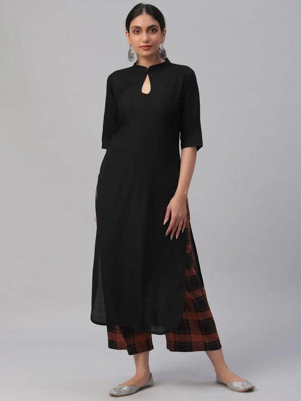 Black Solid Rayon Kurta Set - Jashvi