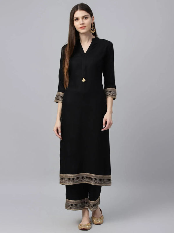 Black Solid Rayon Kurta Set - Jashvi