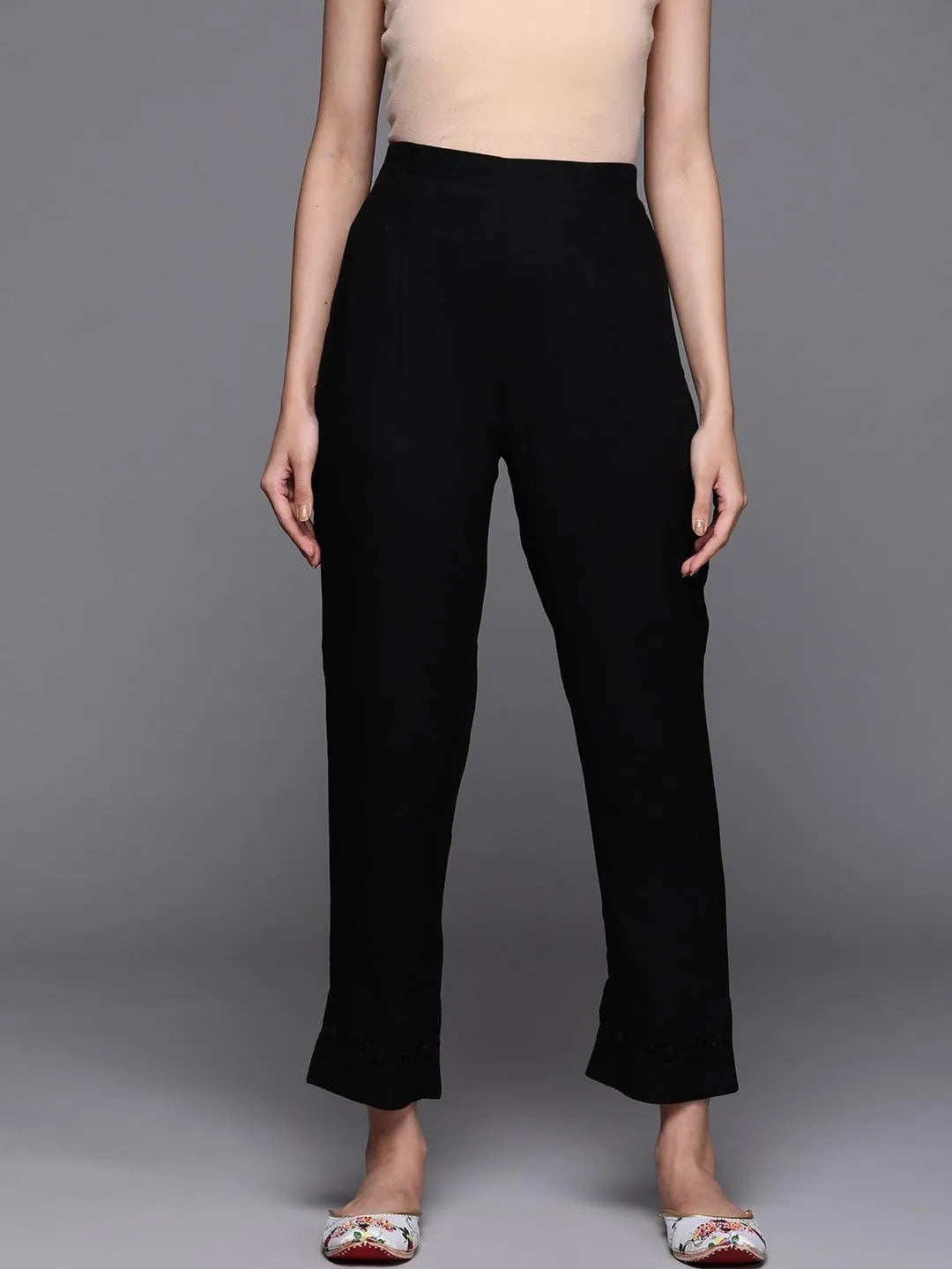 Black Solid Rayon Trousers - Jashvi