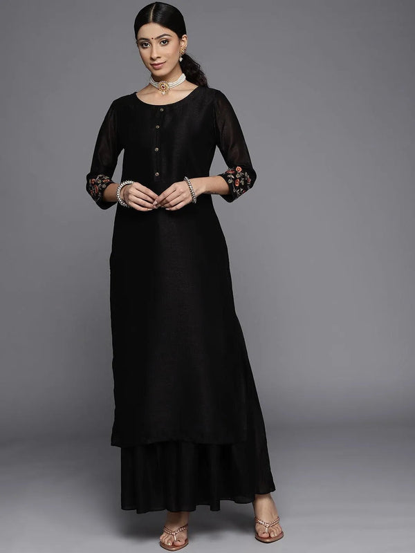 Black Solid Silk Kurta - Jashvi