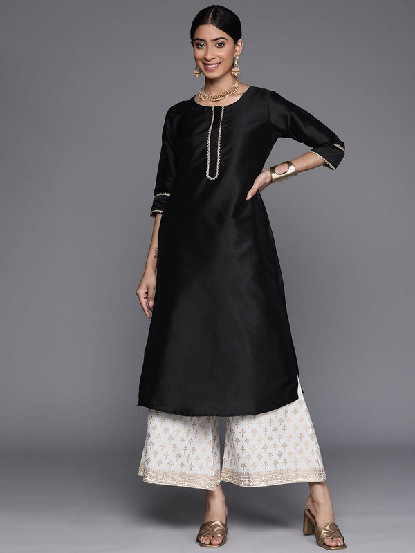 Black Solid Silk Straight Kurta - Jashvi