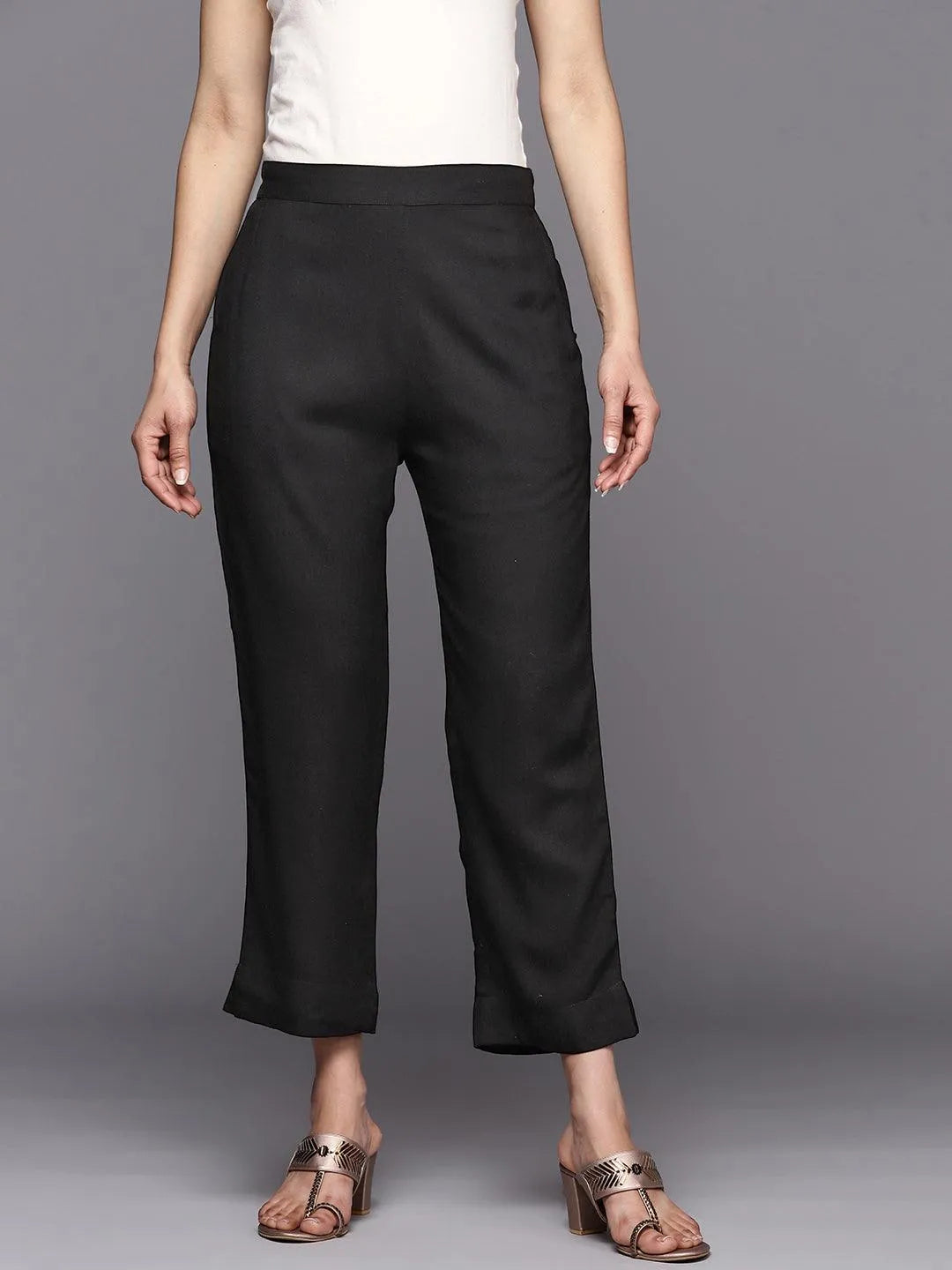 Black Solid Viscose Rayon Trousers - Jashvi