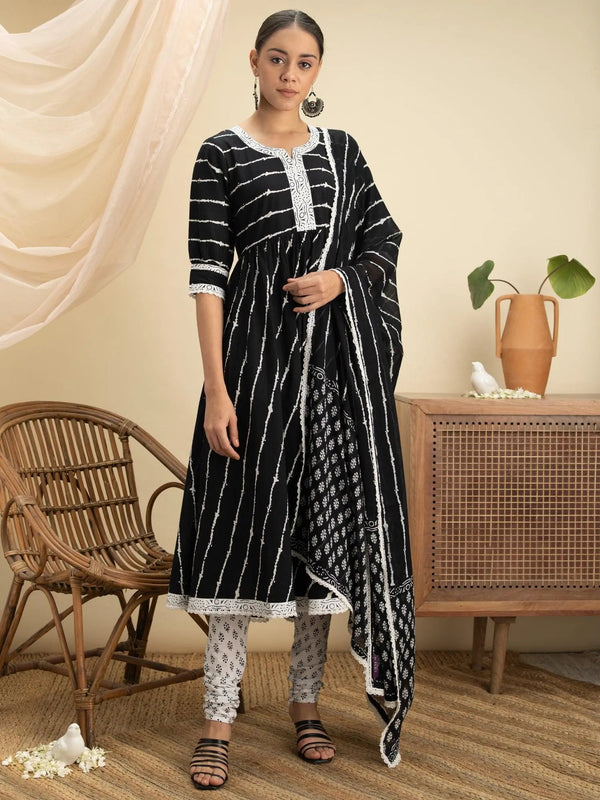 Black Striped Cotton Suit Set - Jashvi