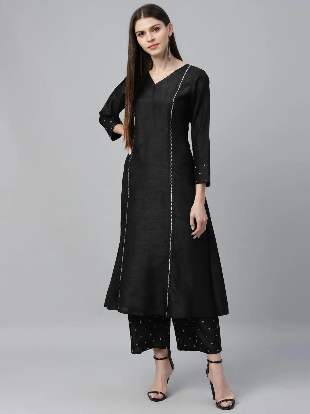 Black Striped Polyester Kurta Set - Jashvi