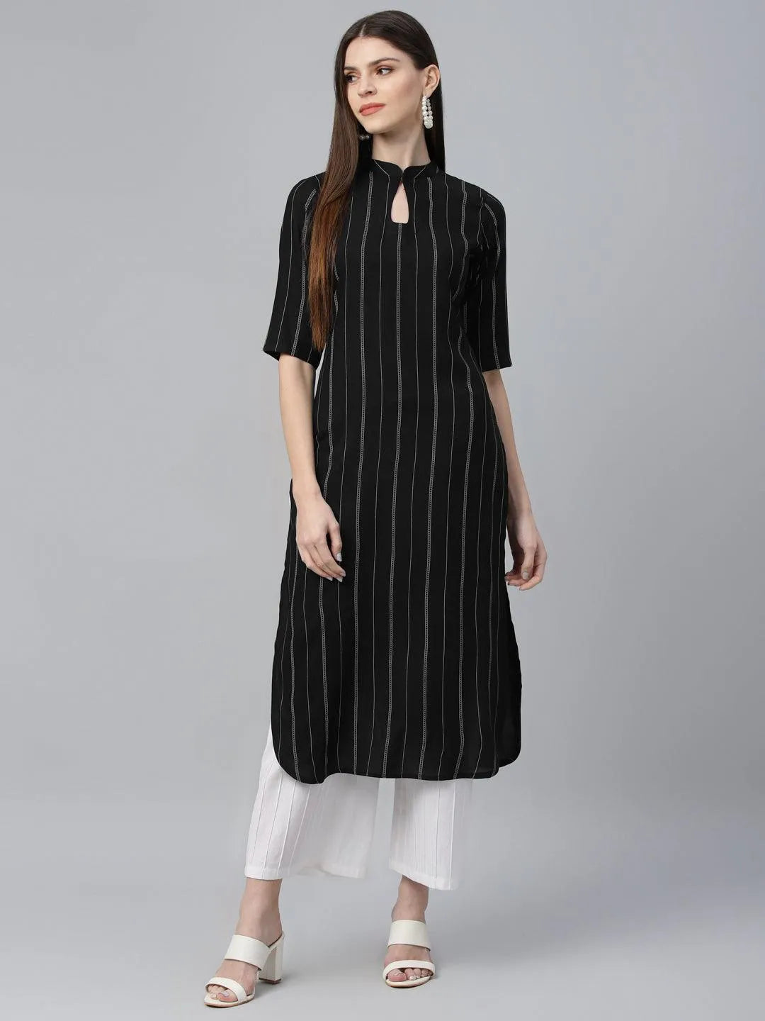 Black Striped Rayon Kurta - Jashvi