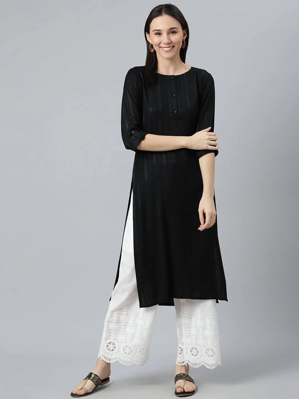 Black Striped Rayon Kurta - Jashvi