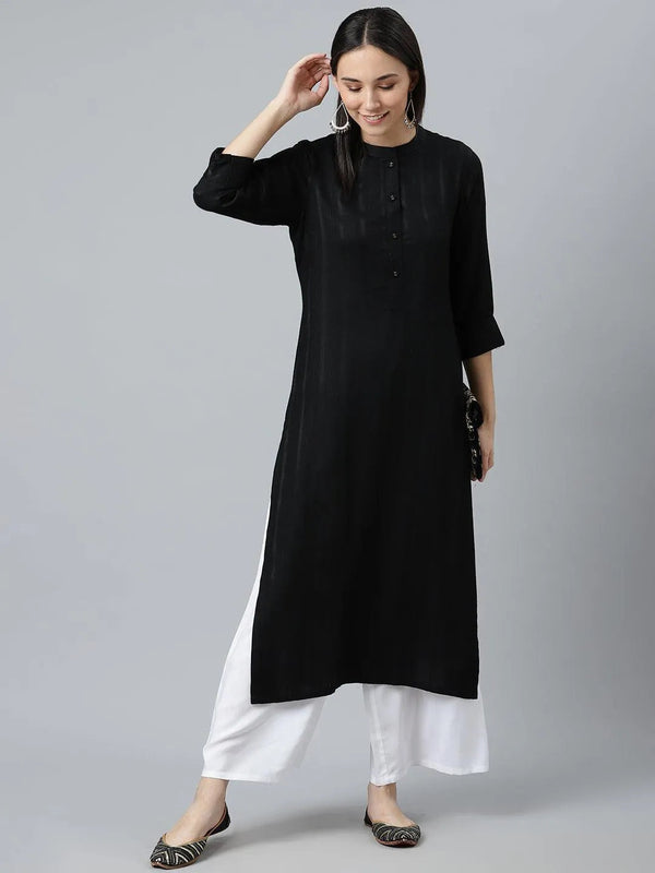 Black Striped Rayon Kurta - Jashvi