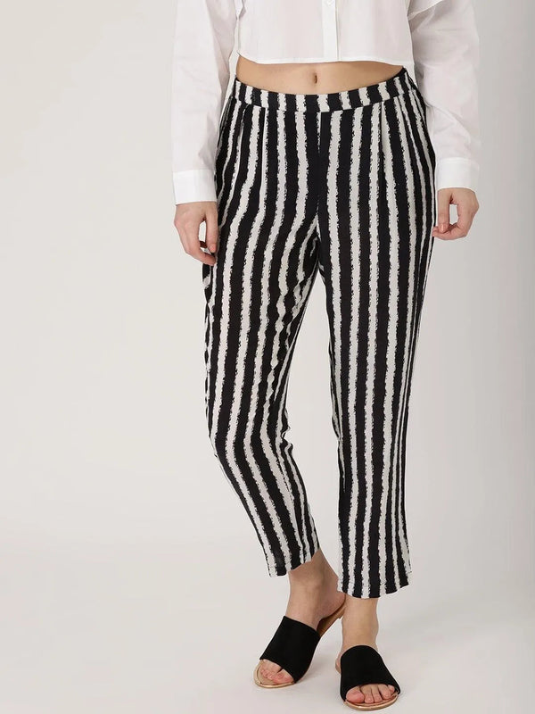 Black Striped Rayon Trousers - Jashvi