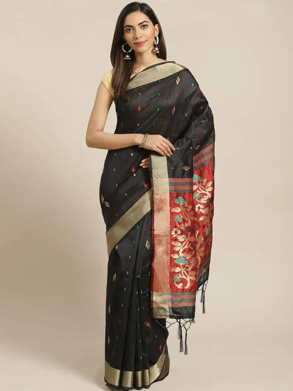 Black Woven Design Brocade Saree - Jashvi