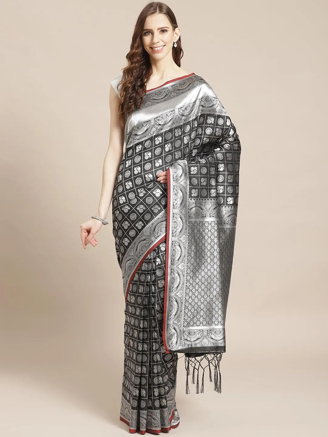 Black Woven Design Brocade Saree - Jashvi