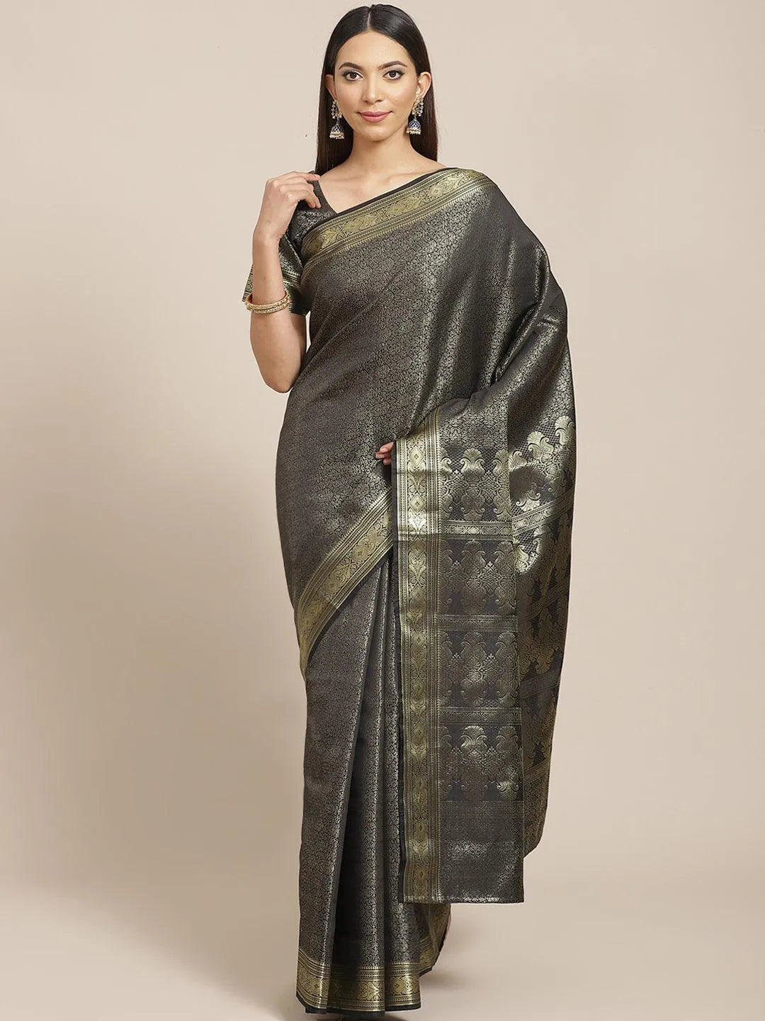 Black Woven Design Brocade Saree - Jashvi