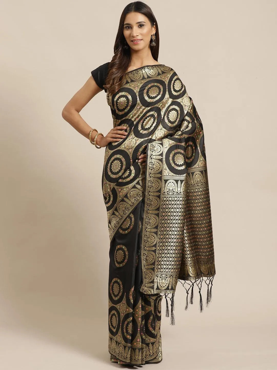 Black Woven Design Brocade Saree - Jashvi