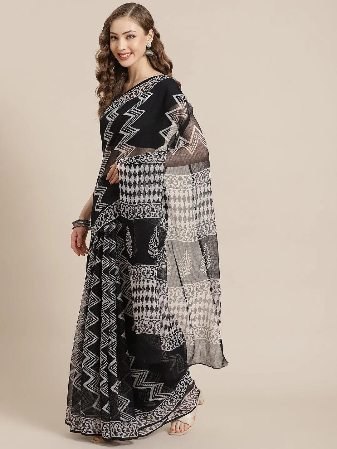 Black Woven Design Cotton Blend Saree - Jashvi