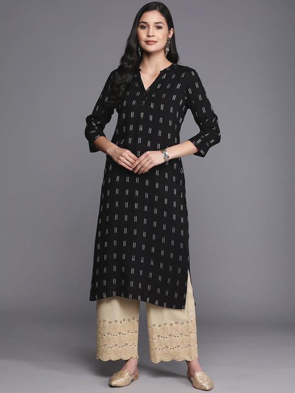 Black Woven Design Rayon Straight Kurta - Jashvi