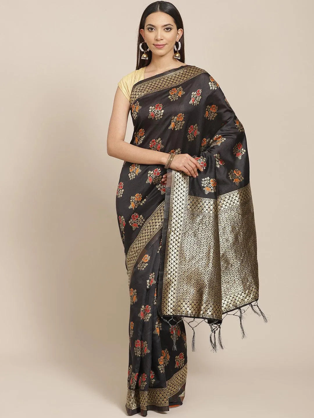 Black Woven Design Silk Blend Saree - Jashvi