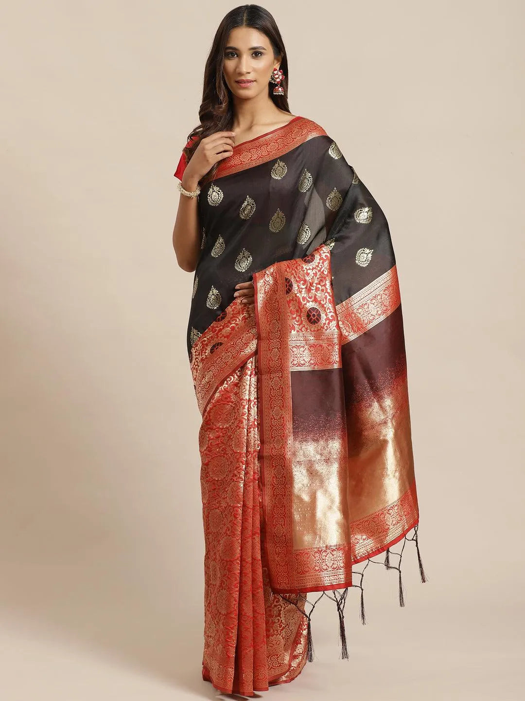 Black Woven Design Silk Saree - Jashvi