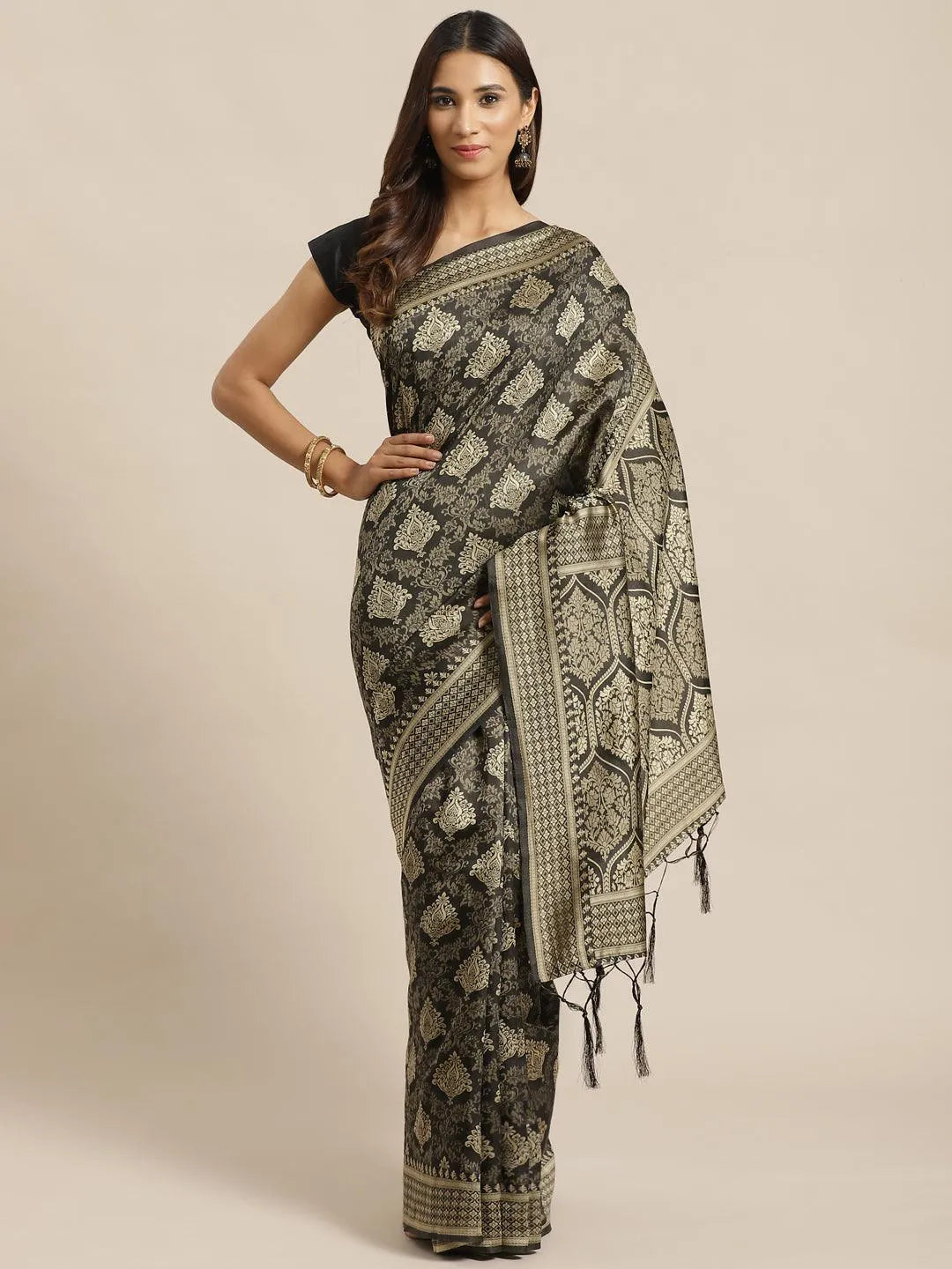 Black Woven Design Silk Saree - Jashvi