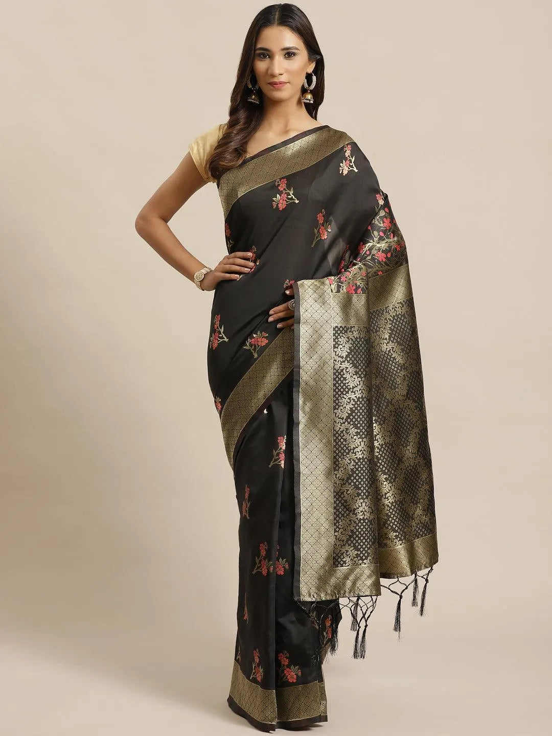 Black Woven Design Silk Saree - Jashvi