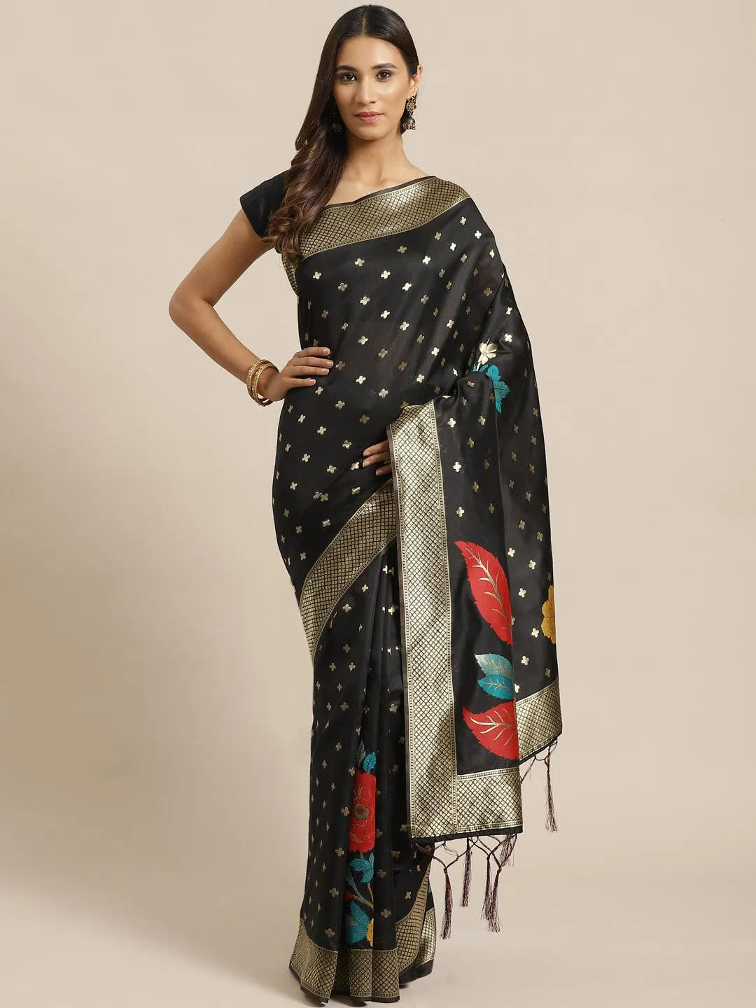 Black Woven Design Silk Saree - Jashvi