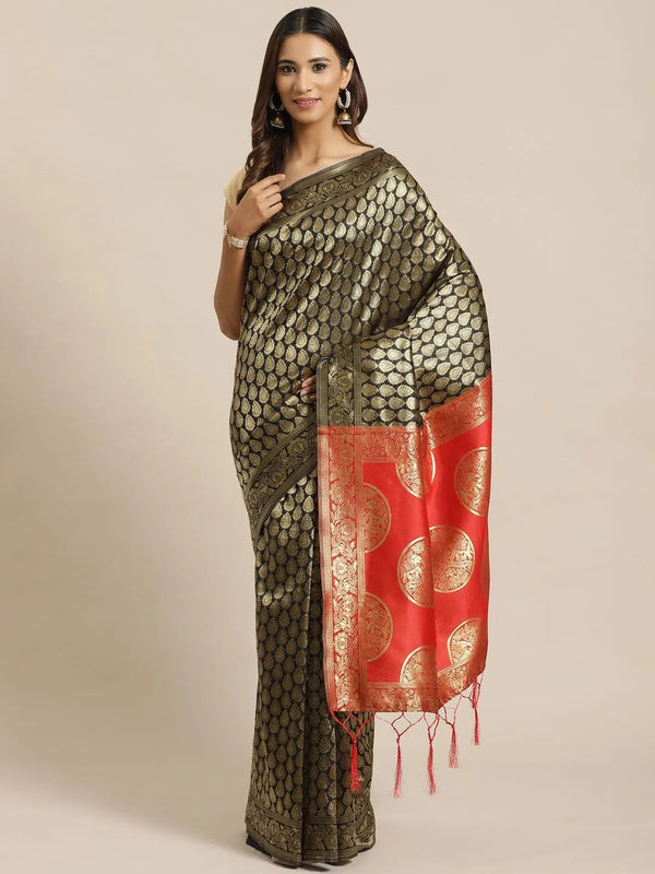 Black Woven Design Silk Saree - Jashvi