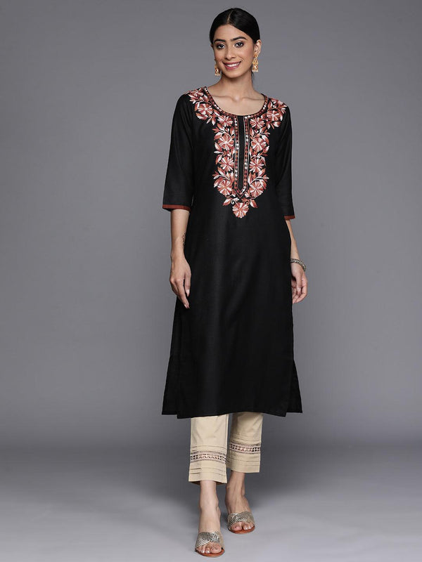 Black Yoke Design Cotton Straight Kurta - Jashvi