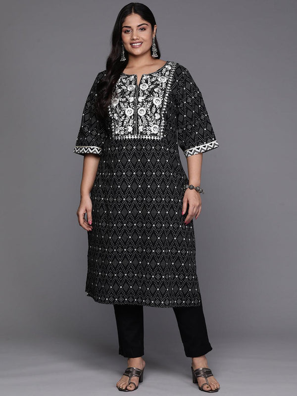 Black Yoke Design Cotton Straight Kurta - Jashvi