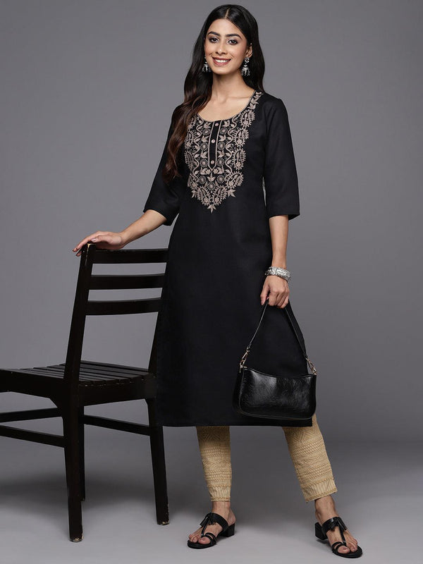 Black Yoke Design Cotton Straight Kurta - Jashvi