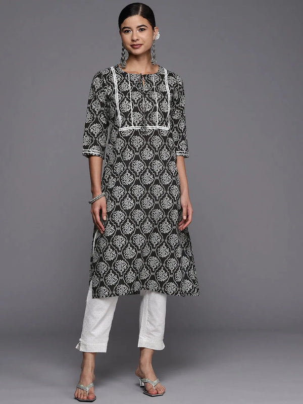 Black Yoke Design Cotton Straight Kurta - Jashvi