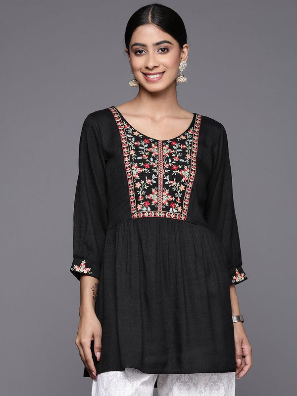 Black Yoke Design Rayon A-Line Kurti - Jashvi