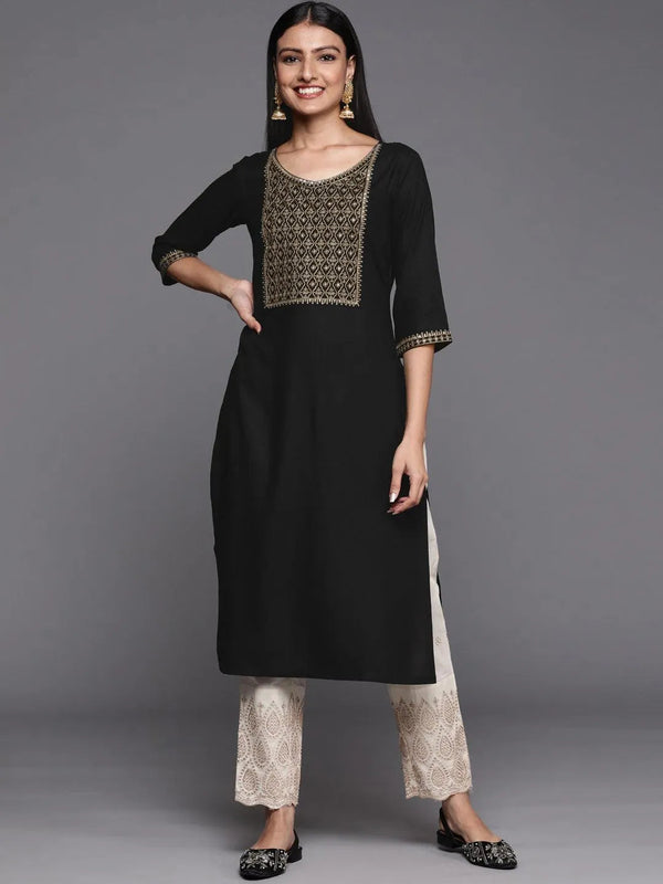 Black Yoke Design Rayon Straight Kurta - Jashvi