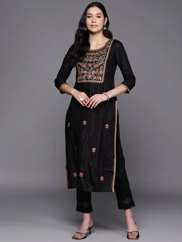 Black Yoke Design Rayon Straight Kurta - Jashvi