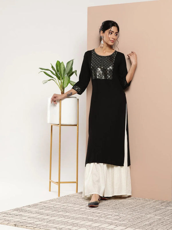 Black Yoke Design Rayon Straight Kurta - Jashvi