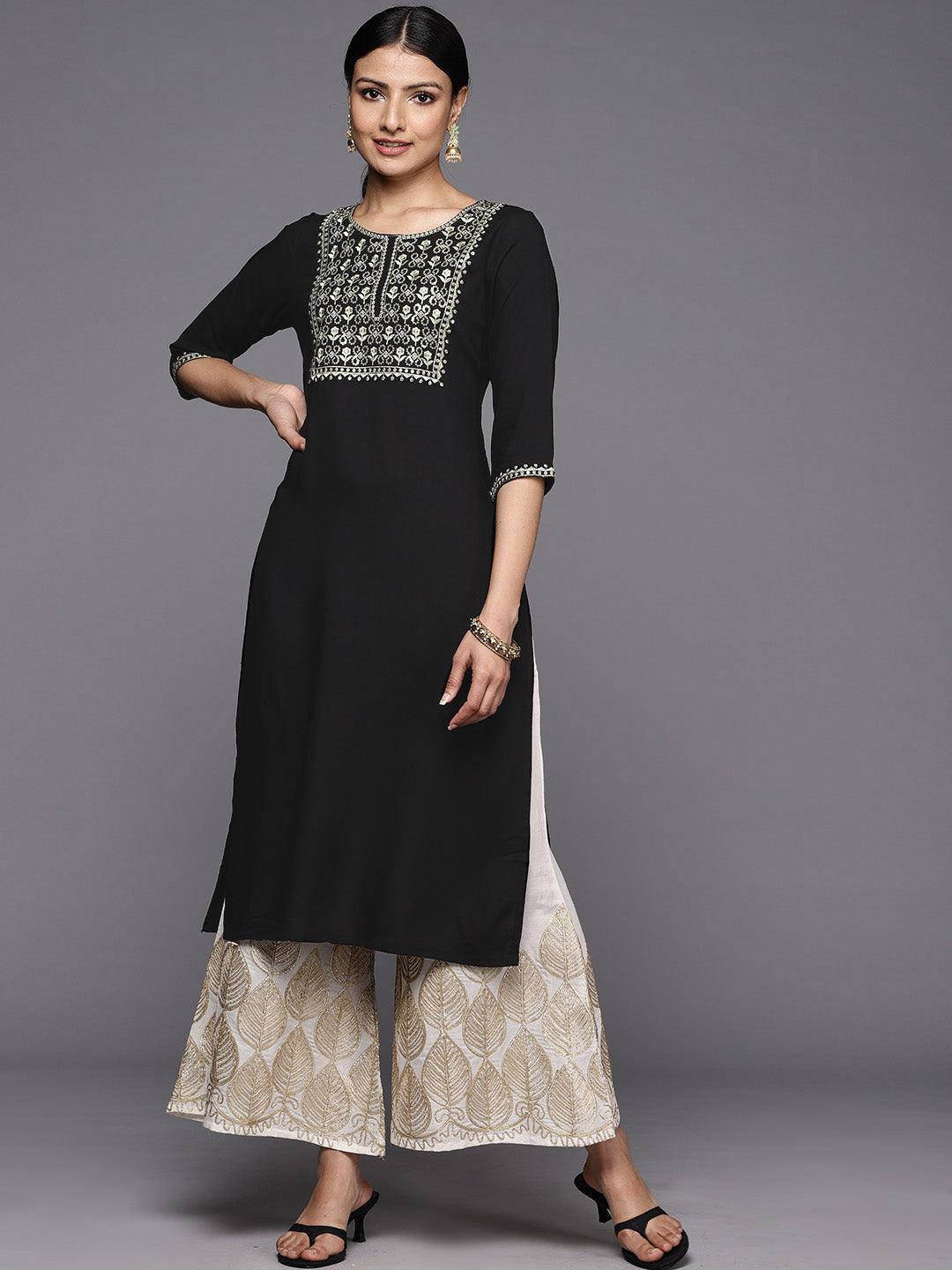 Black Printed Rayon Straight Kurta - Jashvi