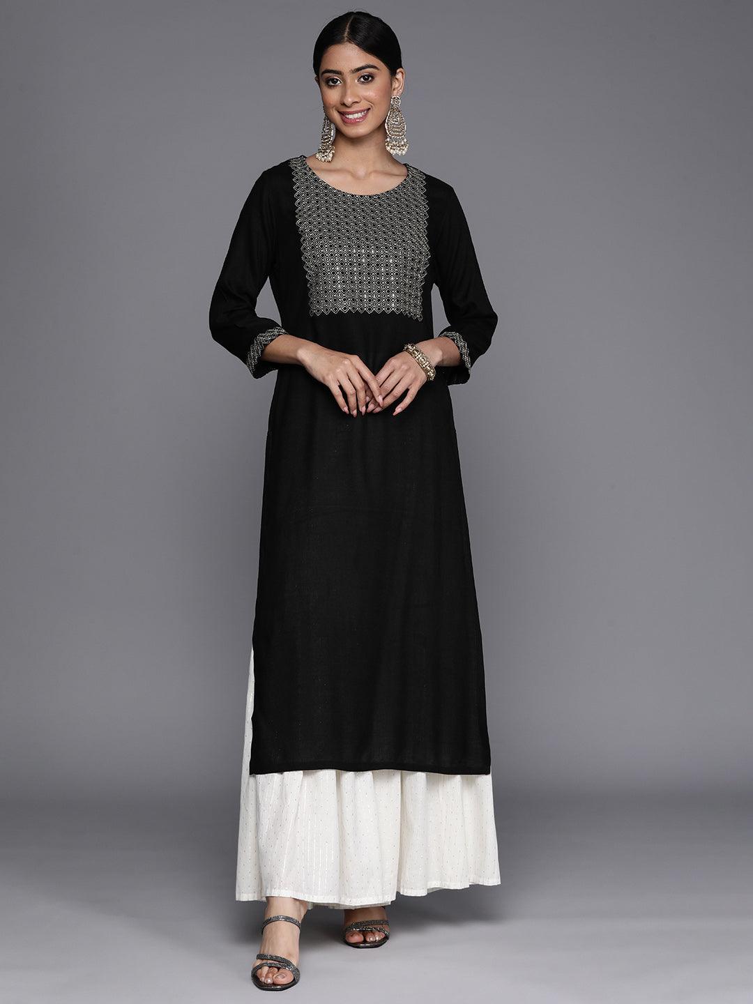 Black Yoke Design Rayon Straight Kurta - Jashvi