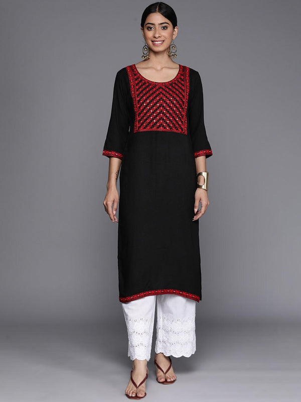 Black Yoke Design Rayon Straight Kurta - Jashvi