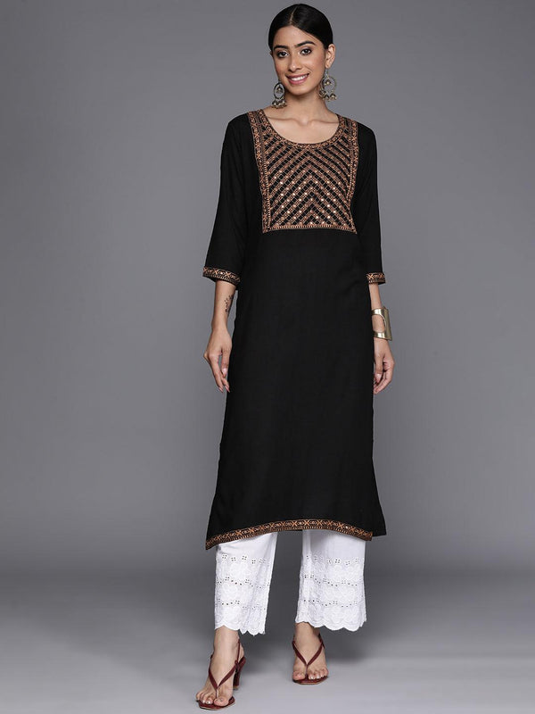 Black Yoke Design Rayon Straight Kurta - Jashvi