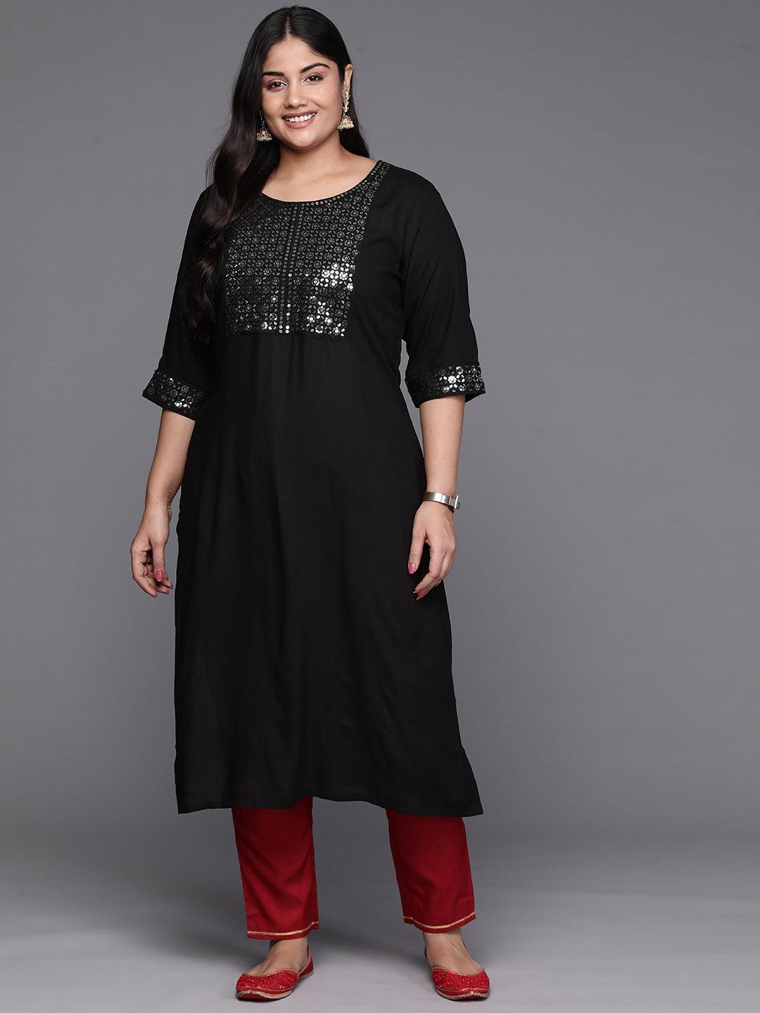 Black Yoke Design Rayon Straight Kurta - Jashvi