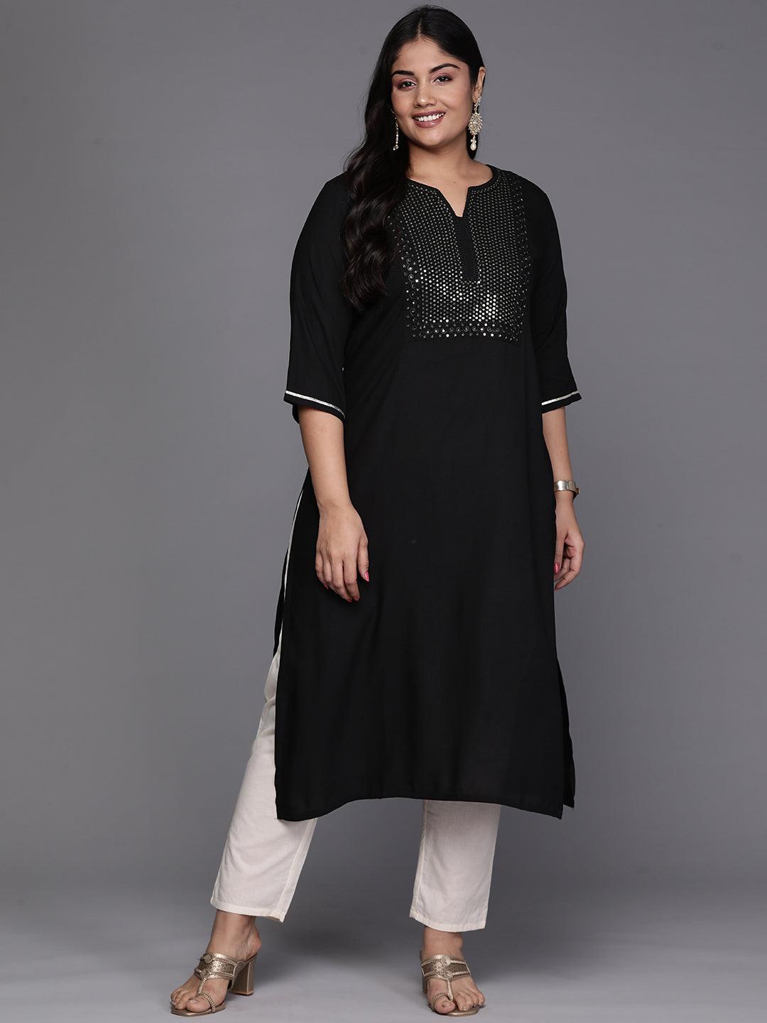 Black Yoke Design Rayon Straight Kurta - Jashvi