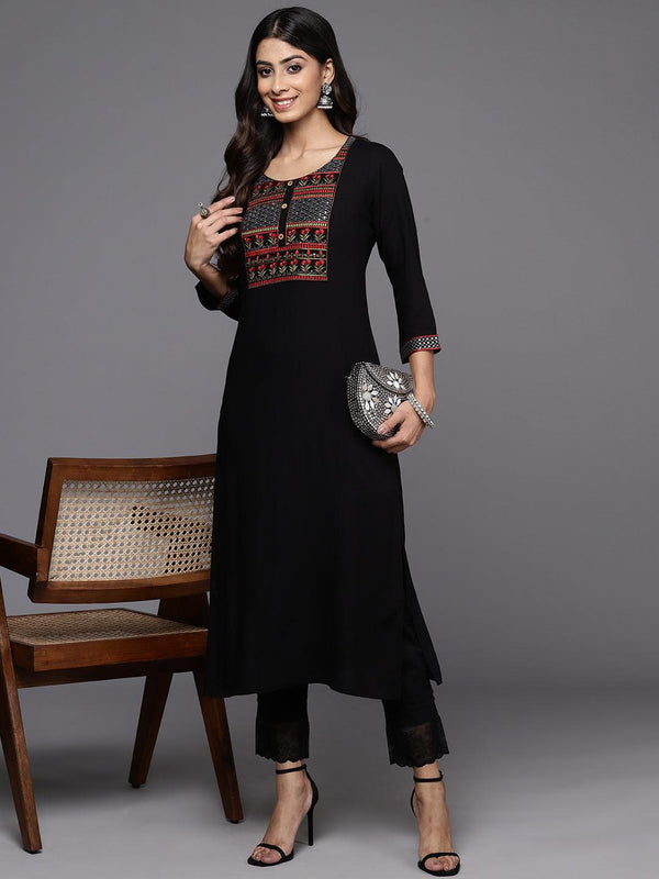 Black Yoke Design Rayon Straight Kurta - Jashvi