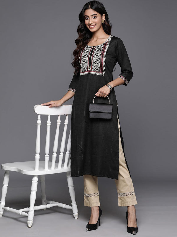 Black Yoke Design Rayon Straight Kurta - Jashvi